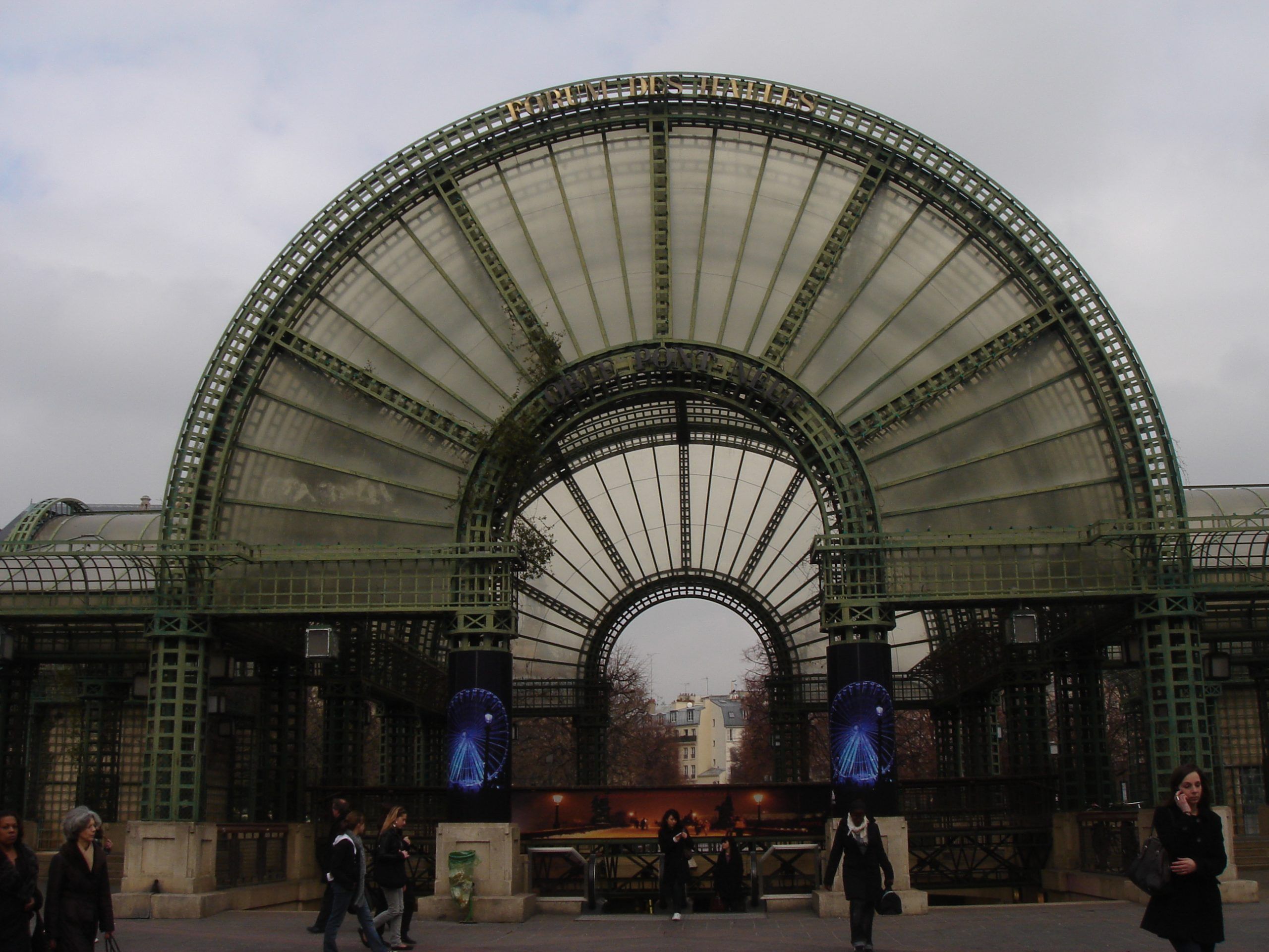 The glass and iron entrance arch to the Palais des Congrès in Paris.
